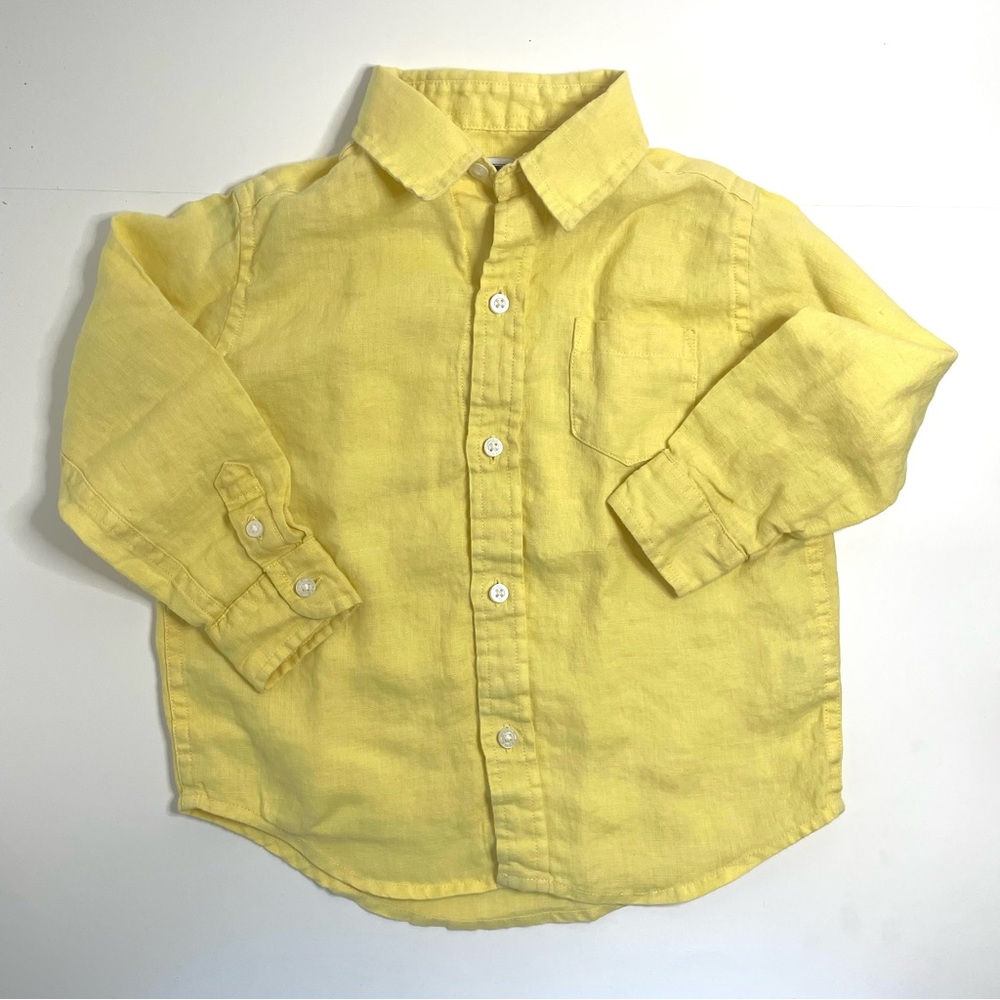 Sunny Yellow Janie and Jack 100% Linen Button Down Shirt Size 3T